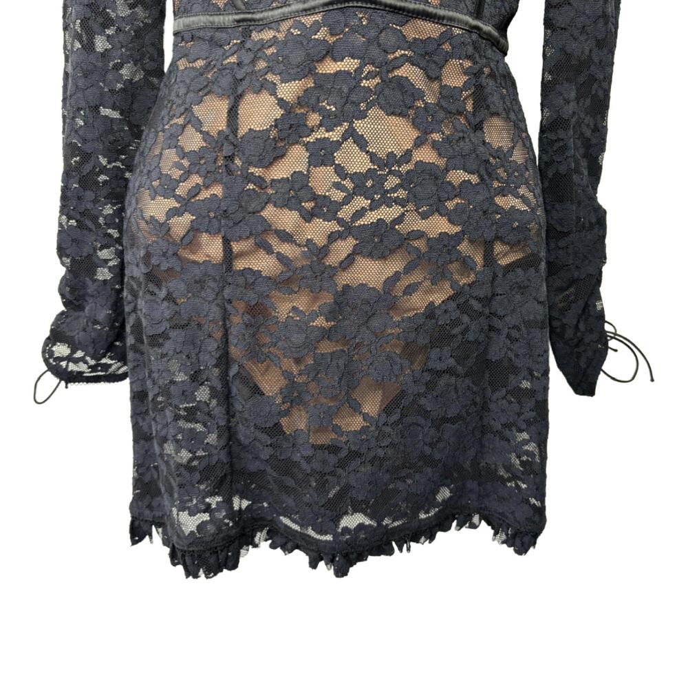 For Love & Lemons Women's Sz S Black Lace Violetta Tie-up Slip Mini Dress( 1945) - Picture 5 of 9